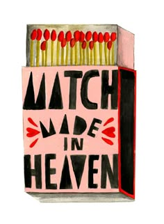 a drawing of match made in heaven with matches sticking out of an open box and the words match made in heaven written on it