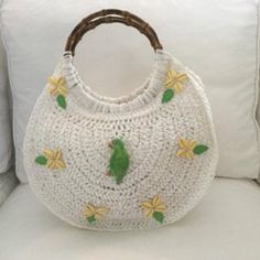 From My 2021 Resort Collection, This Handbag Is White Woven Raffia With A Handmade / Hand Painted Ceramic Tropical Green Bird, Painted Cowrie Shells And Embroidered Tropical Leaves. Fully Lined With Interior Pocket. One Of A Kind! Nwt Spring Cream Bag With Bamboo Handle, Cream Bags With Bamboo Handle For Spring, White Tote Shoulder Bag With Bamboo Handle, Chic White Straw Bag With Bamboo Handle, Cream Shoulder Bag With Bamboo Handle For Vacation, White Top Handle Crochet Bag For Shopping, White Crochet Beach Bag With Top Handle, White Top Handle Crochet Bag For Beach, White Crochet Tote Bag For Shopping