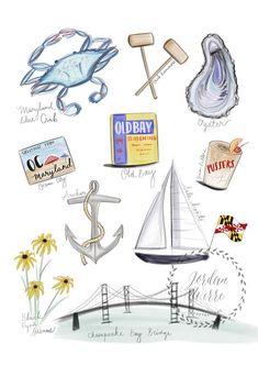 an illustration of various things that are in the water