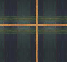 an abstract painting with squares and lines in green, blue, yellow and orange colors