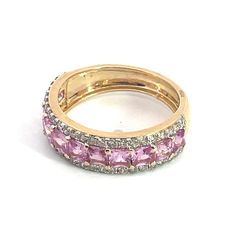 Introducing our exquisite 14k Solid Yellow Gold Diamond Pink Sapphire Ring, a captivating piece that effortlessly combines elegance and sophistication HIGH QUALITY AND UNIQUE DIAMOND RING This modern and on-trend design is crafted from genuine 14k Solid Gold Item number: GDR239  Sizes: available in 6 Metal: 14k Solid Gold Purity: 14K (Stamped for Authenticity)  Processing time: 1-2 business days FAST SHIPPING - Gold Jewelry Store NY sells only authentic solid 14K Gold. - We do not sell gold plat Luxury Pink Sapphire Rings With Single Cut Diamonds, Yellow Gold Diamond Ring With Pink Sapphire Accents, Fine Jewelry Yellow Gold Diamond Ring With Pink Sapphire, Fine Jewelry Yellow Gold Pink Sapphire Diamond Ring, Luxury Ruby Half Eternity Ring, Luxury Ruby Ring With Half Eternity Round Cut, Luxury Pink Half Eternity Rings, Fine Jewelry Pink Sapphire Ring With Diamond Accents, Luxury Stackable Ruby Ring For Anniversary