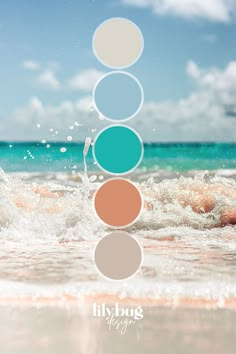 Sandy Beach Colour Palette by Lilybug Design Summer Beach Colour Palette, Beach Colour Pallet, Beach Colors For Home, Summer Colour Scheme, Beachy Colour Palette, Beach Branding Design, Brand Colours Palette, Sea Colour Palette, Beach Palette