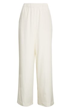 The line between refined and relaxed has never been more elegantly blurred with these pull-on pants in a wide-leg cut from stretch-silk crêpe de Chine. 31" inseam; 22" leg opening; 11 1/2" front rise; 17" back rise Elastic waist Front slant pockets 94% silk, 6% elastane Dry clean Imported Women's Designer Clothing Elegant Wide Leg Viscose Pants, Elegant Wide Leg Viscose Bottoms, Elegant Viscose Pants For Spring, Elegant Viscose Pants For Daywear, Silk Wide Leg Pants With Elastic Waistband For Work, Elegant Viscose Wide Leg Pants For Work, Formal Silk Wide Leg Pants With Elastic Waistband, Chic Silk Pants For Daywear, Elegant Bottoms With Straight Hem For Daywear