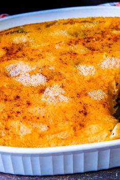 a casserole in a white dish on a table