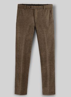 A timeless investment in smart style, add interest to your sartorial repertoire with the Vintage Glasgow Brown Tweed Pants. Crafted from wool, the interestingly textured tweed pants will make sure you stand out while looking effortlessly smart.    Look Includes  Vintage Glasgow Brown Tweed Fabric  Flat Front  Cross Pockets  Two Welted Back Pockets   You can change the look during customization if required.   Lining: Viscose; Dry Clean. Brown Wool Dress Pants For Work, Tailored Tweed Pants For Formal Occasions, Elegant Tweed Pants For Tailoring, Classic Tweed Business Pants, Tweed Business Bottoms With Welt Pockets, Classic Tweed Bottoms For Winter, Formal Tailored Tweed Bottoms, Tailored Tweed Bottoms For Formal Occasions, Formal Tweed Tailored Bottoms