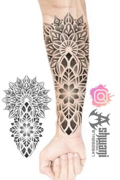 a hand with a tattoo on it and an image of a flower in the middle