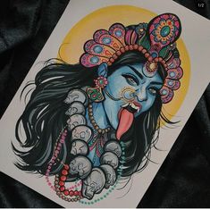 a drawing of a woman with her tongue out