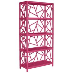 a pink shelving unit with four shelves