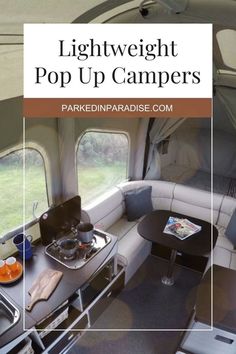 an rv with the words light weight pop up campers