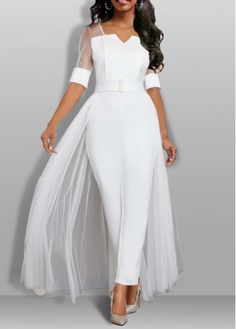 Color:White;Size:S;Size:M;Size:L;Size:XL;Size:XXL;Package Contents:1 X Jumpsuit;Occasion:Other;Style:Casual; Bride Pant Suit Wedding, All White Women Outfits Classy, White Wedding Pantsuit For Women, Wedding Jumpsuits For Bride, Winter Wonderland Formal Outfit, Wedding Dress With Pants, Bridal Pantsuit Brides, White Outfits For Women Party Classy, Bridal Jumpsuit With Train