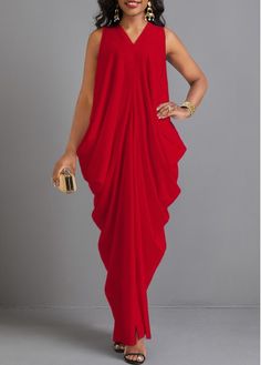 Color:Red;Size:M;Size:L;Size:XL;Size:2XL;Package Contents:1 X Dress;Occasion:Sport;Style:Elegant; Red Elegant Long Dress, Greek Style Dress, Dresses Comfortable, Red Dress Accessories, Wedding Guest Dresses Long, V Neck Maxi Dress, Womens Prom Dresses, Split Maxi Dress