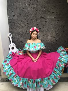 Mexican dress with top Handmade skirt Frida Kahlo style-womans mexican boho coco theme party day of the dead costume 100cm Coco Inspired Outfits, Mexican Dress Up, Folklorico Photoshoot, Mariachi Dress, Mexican Dresses Traditional, Mexican Fancy Dress, Mexican Traditional Clothing, Jalisco Dress, Coco Theme Party