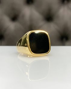 Men Ring with Onyx, Black Pinky Signet Ring, Square Shape Genuine Gemstone, Stylish Gold / Silver Ring, Handmade Jewelry, Best Gift for Him ◎ Details ◎ ○ Material 14K Solid Gold or 925 Sterling Silver Weight of Ring : approx 18.00 gr Height of Ring : approx 5.30 mm ○ Upgrade to Solid 18K Gold, please click the link below: https://www.etsy.com/listing/962826004 ○ Gemstone Natural Onyx Gemstone approx. 15 mm x 15 mm 4.23 ct Made to Order HANDMADE ITEM ○ For Men Collection : https://etsy.me/2PmKJMW Classic Black Rings With Polished Edges, Luxury Black Engraved Ring For Formal Occasions, Luxury Rings With Polished Finish For Formal Occasions, Luxury Black Enamel Signet Ring For Anniversary, Timeless Black Enamel Signet Ring For Formal Occasions, Modern Onyx Rings For Formal Occasions, Gold Enamel Ring With Black Detail For Formal Occasions, Classic Formal Signet Ring With Gemstone, Classic Gold Enamel Ring With Gemstone