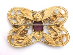 Gorgeous Antique Art Nouveau Gilted Brooch Large Amethyst Stone Center Victorian Gold Brooches With Jewels, Antique Gold Brooches With Jewels, Ornate Gold Brooches With Jewels, Art Nouveau Gold Brooch With Cabochon, Victorian Jeweled Gold Brooches, Ornate Jeweled Gold Brooches, Ornate Gold Jeweled Brooches, Snake Skin Handbag, Victorian Hats