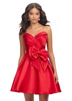 Indulge in luxury with the Ashley Lauren 4783 Cocktail Dress. Featuring a sweetheart neckline and ruched bodice, this dress will enhance your curves. The A-line skirt is made of Mikado fabric and is adorned with a bow at the hip, adding an elegant touch to this sophisticated look. Colors: White, Black (white bow), Red Sizes: 0-16 Fit And Flare Sweetheart Neckline Gala Dress, Cocktail Strapless Dress With Ruched Fitted Bodice, Strapless Dress With Ruched Bodice For Cocktail, Fit And Flare Dress With Sweetheart Neckline For Gala, Strapless Sweetheart Neckline Cocktail Dress With Fitted Bodice, Strapless Dress With Pleated Sweetheart Bodice, Evening Dress With Sweetheart Neckline And Fitted Waist, Gala Corset Dress With Ruched Bodice And Sweetheart Neckline, A-line Evening Dress With Ruched Fitted Bodice