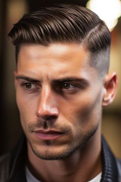 Achieve a timeless look with a slicked side part accompanied by a low fade. This style works well for both wavy hair adding an air of sophistication. Click here to check out more stylish men’s fade haircuts & hairstyles. Classy Male Hairstyles, Side Part High Fade, High Fade Side Part Men, Mid Fade Side Part Haircut Men, Mens Side Part Haircut, Side Part Fade Hairstyles Men, Short Side Part Haircut Men, Short Slicked Back Hair Men, Short Pompadour Men