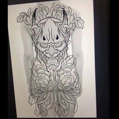 a drawing of an animal with flowers on it's chest and head in the background