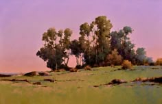 an oil painting of some trees on a hill