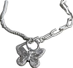 Butterfly Shaped Stainless Steel Necklace For Gift, Silver Butterfly Necklace With Chain, Silver Butterfly Necklace With Metal Chain, Butterfly Shaped Necklace With Chain As Gift, Silver Butterfly Jewelry For Jewelry Making, Butterfly Charm Dangle Jewelry As Gift, Butterfly Shaped Stainless Steel Jewelry For Gifts, Metal Butterfly Necklace With Adjustable Chain, Butterfly Chain Necklaces