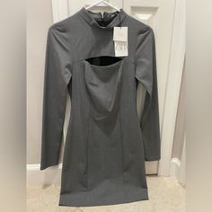 Zara Women’s Dress In Grey. Never Worn With Tags Still On In Xs Chic Fitted Gray Dress, Chic Gray Fitted Dress, Gray Mini Length Dress, Gray Fitted Long Sleeve Dress, Fitted Gray Spring Dress, Fitted Gray Dress For Spring, Zara Fitted Dress For Fall, Fitted Zara Dresses For Fall, Gray Fitted Mini Dress For Date Night