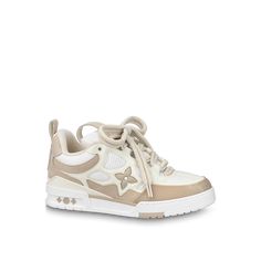 LOUIS VUITTON® - Lv Skate Sneaker - Beige Lv Skate Sneaker, Zapatillas Louis Vuitton, Thick Heel Boots, Louis Vuitton Sneakers, Beige Sneakers, High Quality Boots, Lv Shoes, Mens Designer Shoes, Luxury Sneakers