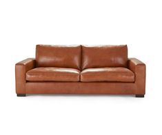 a brown leather couch on a white background