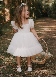 Fabric: Tulle Silhouette: A-Line/Princess, Ball Gown Neckline: Square Neck Hemline/Train: Knee-Length Embellishment: Bowknot Sleeve: Short Sleeves Shown Color: White Bryony Flower, Flower Girl Dresses Toddler, Simple Flower Girl, Simple Flower Girl Dresses, Flower Girl Dress With Bow, Toddler Flower Girl Dress, Flower Girl Outfits, Ivory Flower Girl Dress, Wedding April