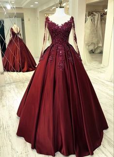 Elegant burgundy wedding dress lace long sleeves ball gown sheer neckline for women prom dress, evening dress,PD49353 on Storenvy Burgundy Wedding Dress, Prom Dress Pictures, Burgundy Evening Dress, Prom Dresses Burgundy, Prom Elegant, Long Sleeve Ball Gowns, Gowns Elegant, Prom Dresses 2023