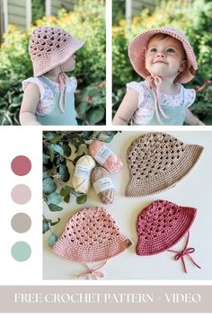 the crochet hat is made with two different colors, and it has an open br