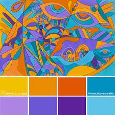 the color scheme for an art project with different colors and shapes, including blue, orange,