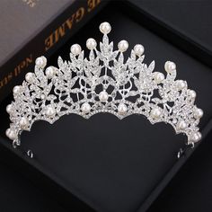 Pearl Tiara Wedding, Hair Accessories Crown, Flower Headband Wedding, Pearl Crown, Wedding Tiaras, Bridal Tiaras, Wedding Hair Headband, Silver Tiara, Pearl Tiara