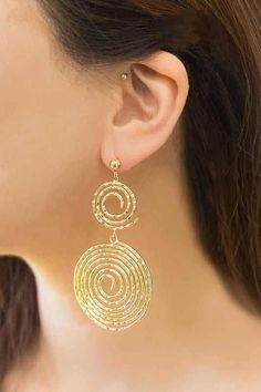 Create a mesmerized look with these golden swirl drop earrings! Sterling Silver Post Imported Gold Swirl Metal Earrings, Gold Swirl Earrings For Pierced Ears, Gold Drop Earrings, Earrings Sterling Silver, Gold Earrings, Swirl, Drop Earrings, Sterling Silver, Silver