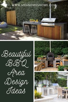 an outdoor bbq area with grill, sink and barbeque in the back yard