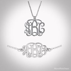 Silver Monogram Jewelry Set - Necklace & Bracelet  - Special Save 15%- Free Gift Box Handwritten Jewelry, Bracelets For Ladies, Monogram Bracelet, Monogram Pendant, Silver Monogram, Pave Pendant, 925 Silver Bracelet, Wedding Gifts For Bridesmaids, Monogram Jewelry