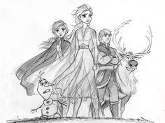 the frozen princess and her family by disney's frozen world character sketches, drawn in pencil