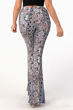 Boho Floral Print Flared Bell Bottom Pants Flare Style Elastic Waistband No Pockets Approx. 34" Inseam 92% Polyester, 8% Spandex Sizing Recommendations: Small 2/4/6 Medium 6/8/10 Large 10/12/14 Printed Flare Pants, Flattering Pants, High Waisted Flares, Bell Bottom Pants, Future Fashion, Blue Paisley, Bell Bottom, Boho Floral, Dressed Down