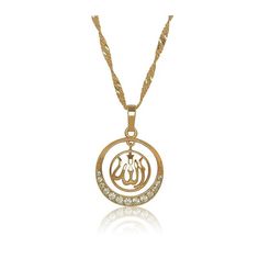 Allah Crystal Necklace – ZUDO Gold Spiritual Crystal Necklace, Gold Plated Crystal Pendant Necklace, Gold Cubic Zirconia Crystal Pendant Necklace, Gold Cubic Zirconia Pendant Necklace, Spiritual Gold Crystal Necklace For Anniversary, Gold Crystal Necklace With Round Pendant For Wedding, Allah Necklace, Gold Models, Sparkling Crystal