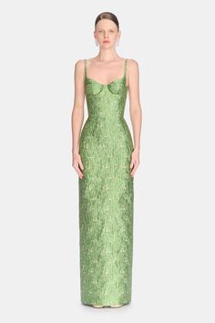 Women's Bamboo Sheath Sleeveless Polyester Floor Length Dress XS/S/M/L/XL Green/Beige Brocade MEAN BLVD Green Brocade Formal Dress, Formal Green Brocade Dress, Green Brocade Dress For Formal Occasions, Luxury Fitted Green Maxi Dress, Elegant Green Jacquard Dresses, Green Jacquard Dress For Formal Occasions, Formal Green Jacquard Dress, Fitted Jacquard Evening Dress, Luxury Fitted Brocade Dress