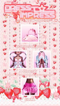 an advertisement for a dress up game with hearts and bows on the chest, in pink