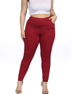 These plus size high waist skinny pants not only provide a flattering and comfortable fit, but also have functional pockets for added convenience. Made with quality materials and a stylish design, these pants are perfect for any occasion. Stay fashionable and functional with these must-have pants. 60% Rayon,35% Nylon,5% Spandex Soft Comfortable Stretch Fabric Brand Size Dress Bust Waist Hip XS 0-2 31-32.5'' 23-24'' 31-34" S 4--6 33-35'' 25-26'' 35-37" M 8--10 35-36'' 27-28'' 38-39" L 12--14 38-4