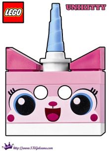 a pink lego unicorn with big eyes and a toothbrush in it's mouth