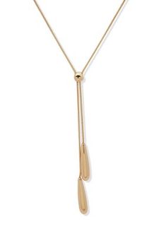 Elevate any outfit with this chic lariat necklace from Nine West. | Nine West Gold Tone Lariat Necklace Formal Lariat Necklace With Teardrop Pendant, Formal Drop Lariat Necklace With Adjustable Chain, Adjustable Teardrop Lariat Necklace For Formal Occasions, Formal Drop Chain Necklace, Formal Gold-tone Lariat Necklace With Delicate Chain, Adjustable Drop Necklace For Formal Occasions, Modern Long Drop Lariat Necklace For Formal Occasions, Formal Adjustable Drop Necklace, Gold-tone Long Lariat Necklace For Formal Occasions