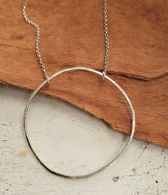 Casual cool sterling silver big open circle necklace Hammered Sterling Silver Jewelry, Silver Chain Necklace With Round Pendant, Fine Jewelry Long Silver Necklace, Silver Round Pendant Chain Necklace In Fine Jewelry Style, Silver Round Pendant Chain Necklace Fine Jewelry, Everyday Silver Hoop Jewelry, Elegant Sterling Silver Hoop Necklace, Silver Round Pendant Chain Necklace, Silver Sterling Silver Large Pendant Jewelry