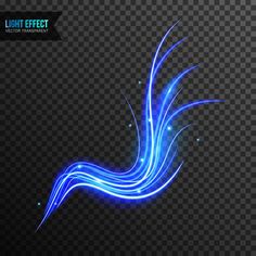 blue light effect on a dark background with transparent lines and sparkles in the form of waves