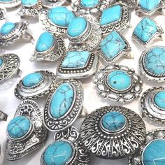 wickedafstore 50pcs Turquoise Rings Vintage Turquoise Open Ring Jewelry, Blue Bohemian Crystal Ring, Bohemian Adjustable Crystal Ring With Large Stone, Bohemian Crystal Open Ring With Large Stone, Bohemian Blue Turquoise Ring, Bohemian Blue Turquoise Gemstone Ring, Bohemian Blue Turquoise Ring With Gemstone, Bohemian Turquoise Ring With Gemstone, Vintage Turquoise Rings With Natural Stones