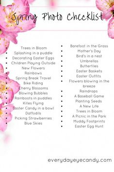 the spring photo checklist with pink flowers