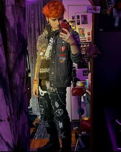 Rock Boyfriend Aesthetic, Punk Battle Jacket, Crust Punk Fashion, Punk Fits, Punk Outfits Men, Punk Tactics, Grunge Guy, Punk Guy, Gender Euphoria