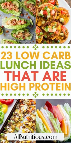 23 High Protein Low Carb Lunch Ideas High Protein Low Carb Lunch, Low Carb Lunch Ideas, Protein Lunch, High Protein Low Carb Recipes, Healthy High Protein Meals, Low Carb Snack, Low Carb High Protein, Protein Meal, Low Carb Meal