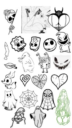 various halloween stickers are shown in black and white