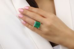 A birthstone jewelry from Anemone's that features a vivid Green Onyx set in 14k rose gold-filled prongs and double ring band. This Green Onyx ring is a showcase of simplicity and elegance and its gemstone is a stone to soothe your worries. A green ring that you and your loved one will surely treasure. ☛ 𝒜𝐵𝒞 - Add Engraving - https://etsy.me/2ZSRjhu ☛ Ring size - Select the size you would like from the drop down menu ♥ Gemstone Type - Green Onyx ♥ Gemstone Size - 16x16mm ♥ Gemstone Cut - Facet